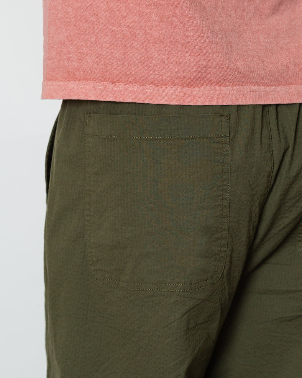 Drawcord Loose Trouser - Dark Olive Seersucker