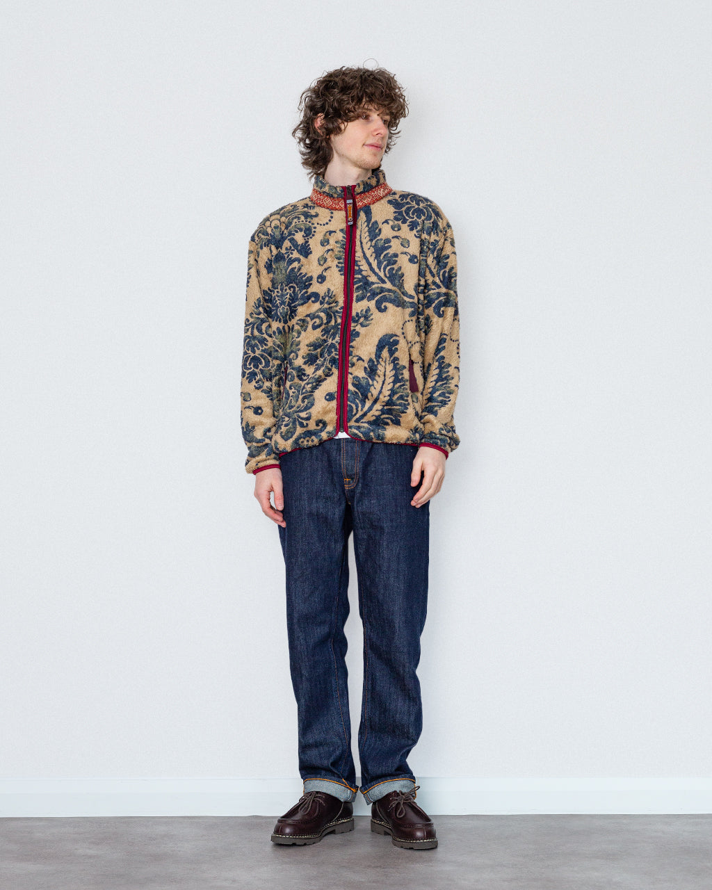 Damask Fleece Zip Blouson - Beige
