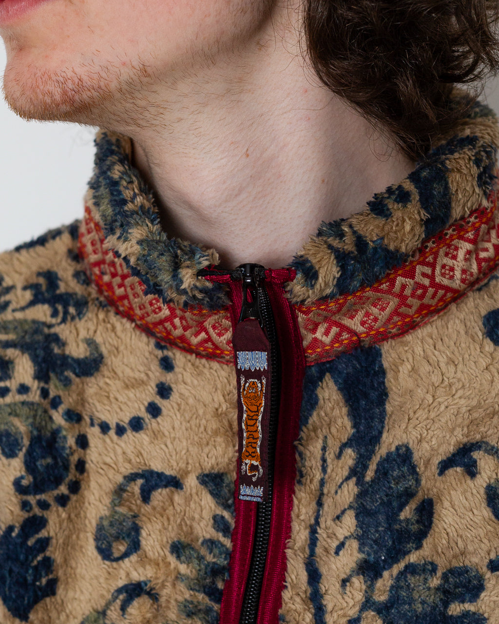 Damask Fleece Zip Blouson - Beige
