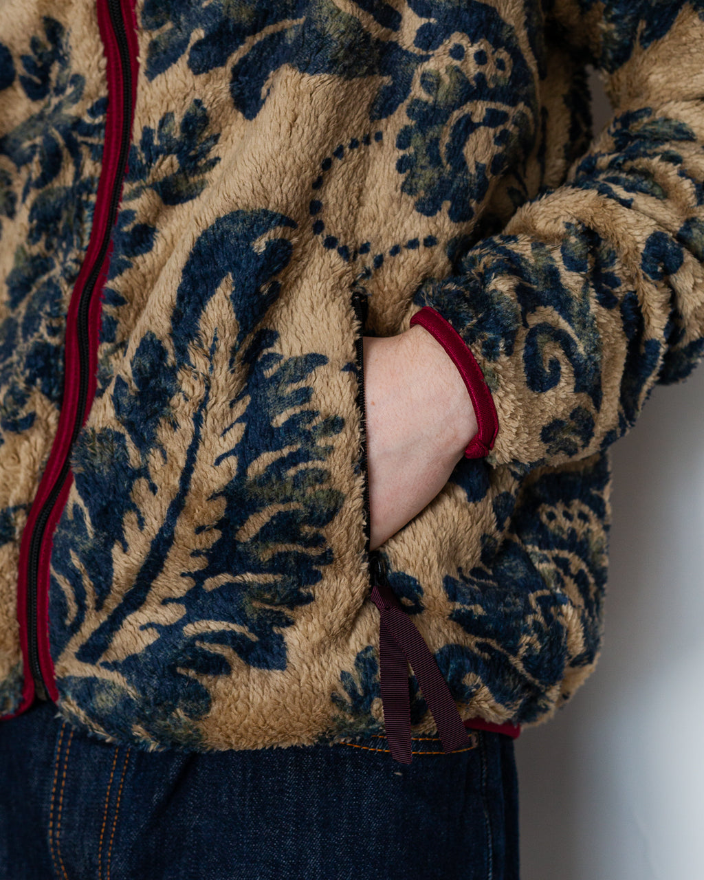 Damask Fleece Zip Blouson - Beige