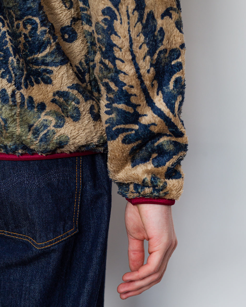 Damask Fleece Zip Blouson - Beige