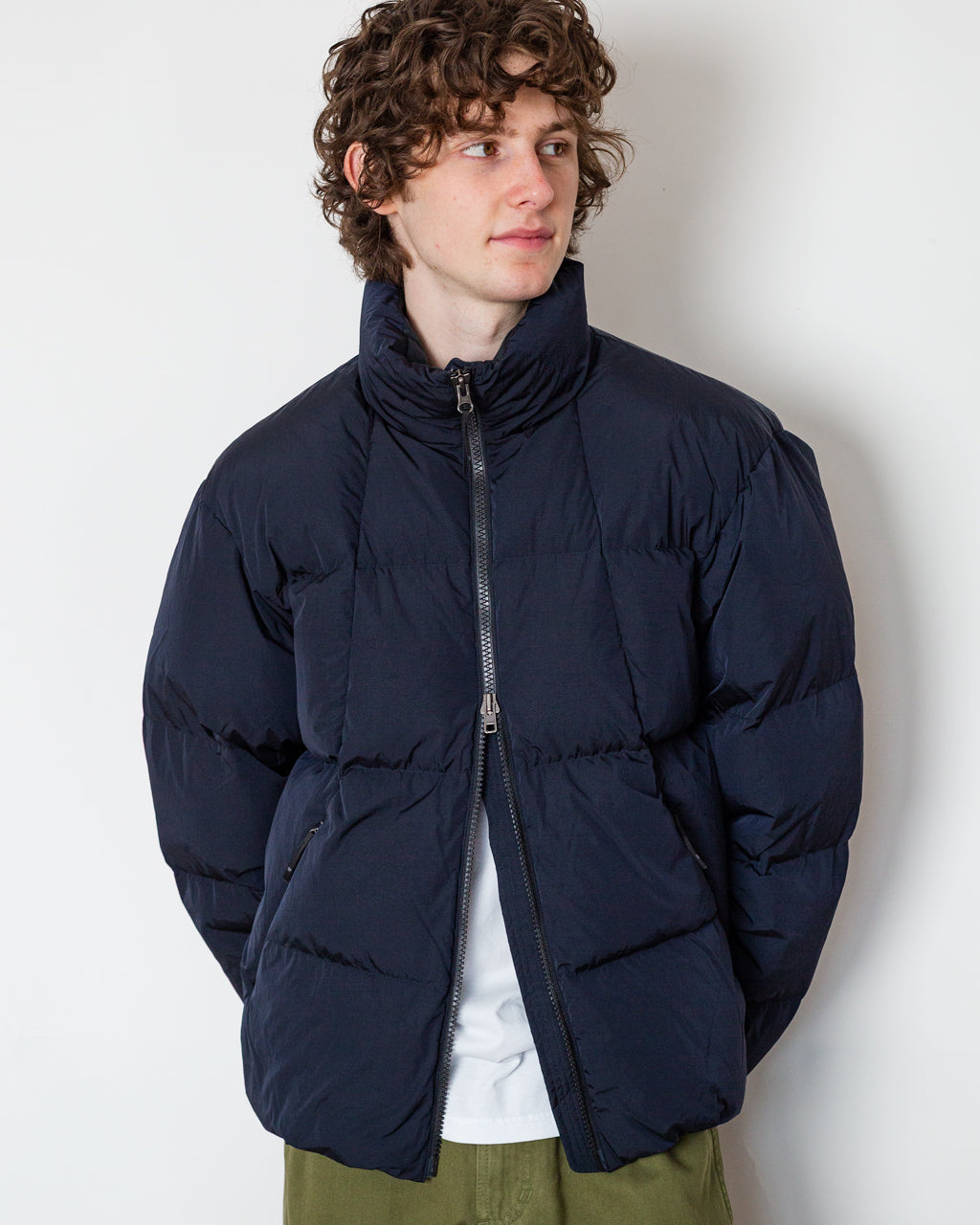 Dope Dyed Ripple Nylon Down Jacket - Dark Navy
