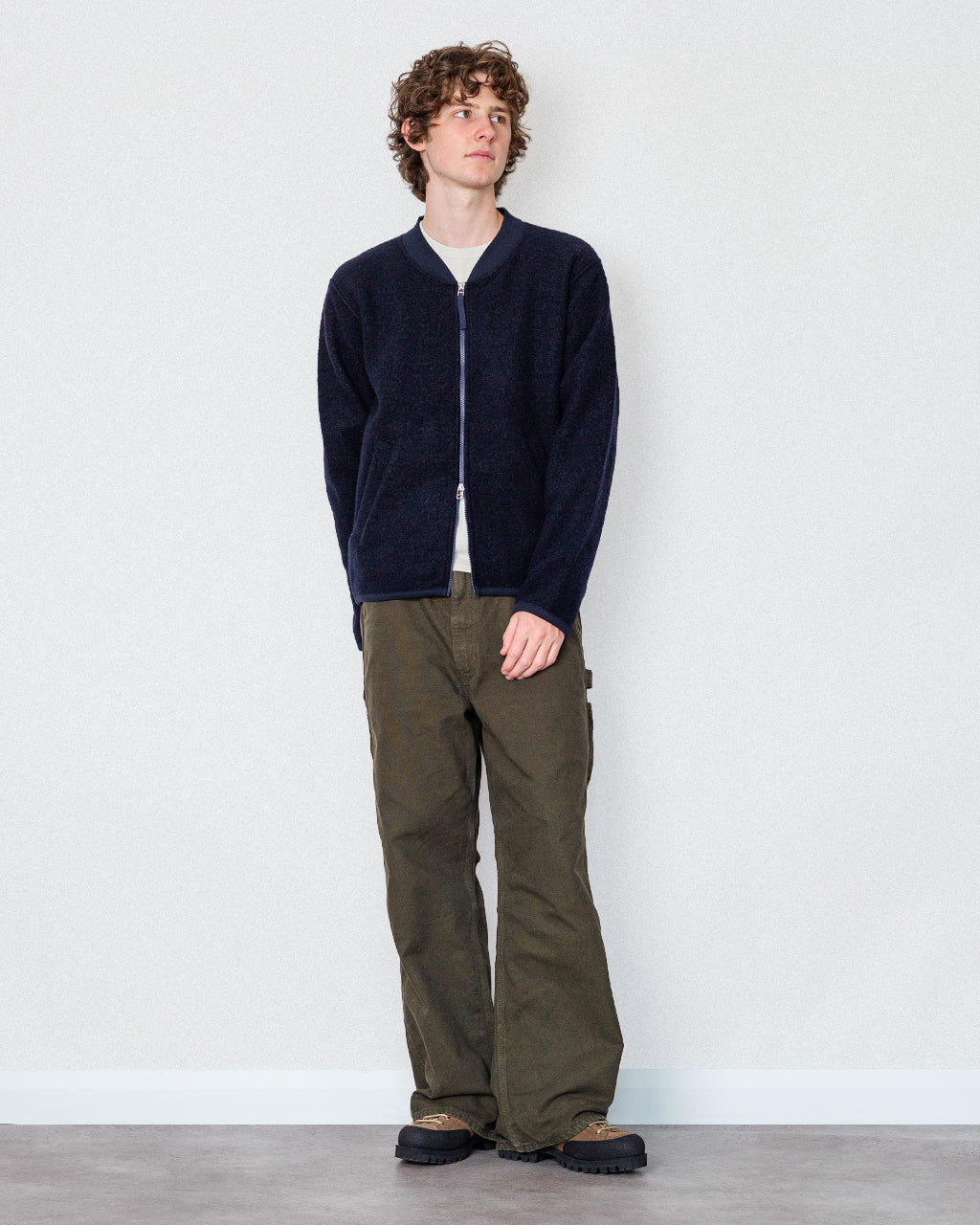 Wool Fleece Zip Bomber - Navy