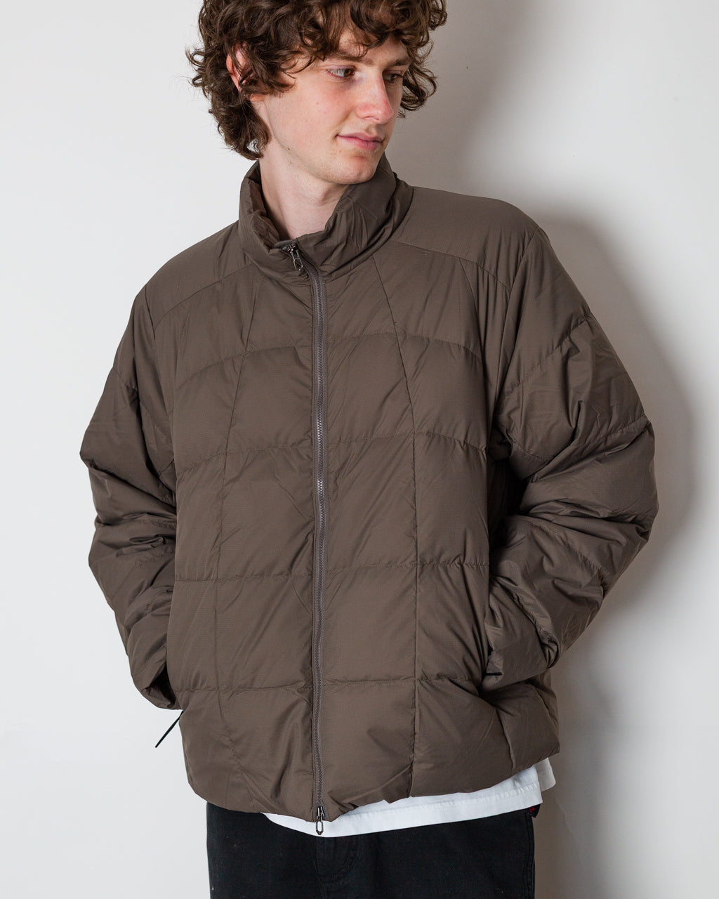 Gridded Down Jacket - Morel