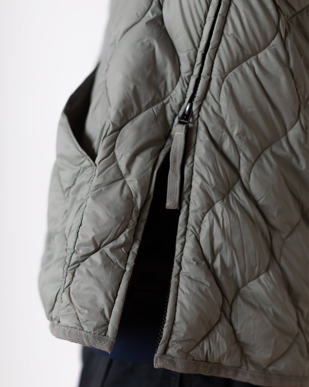 Military Hi Neck Zip Down Jacket - Dark Sage Green