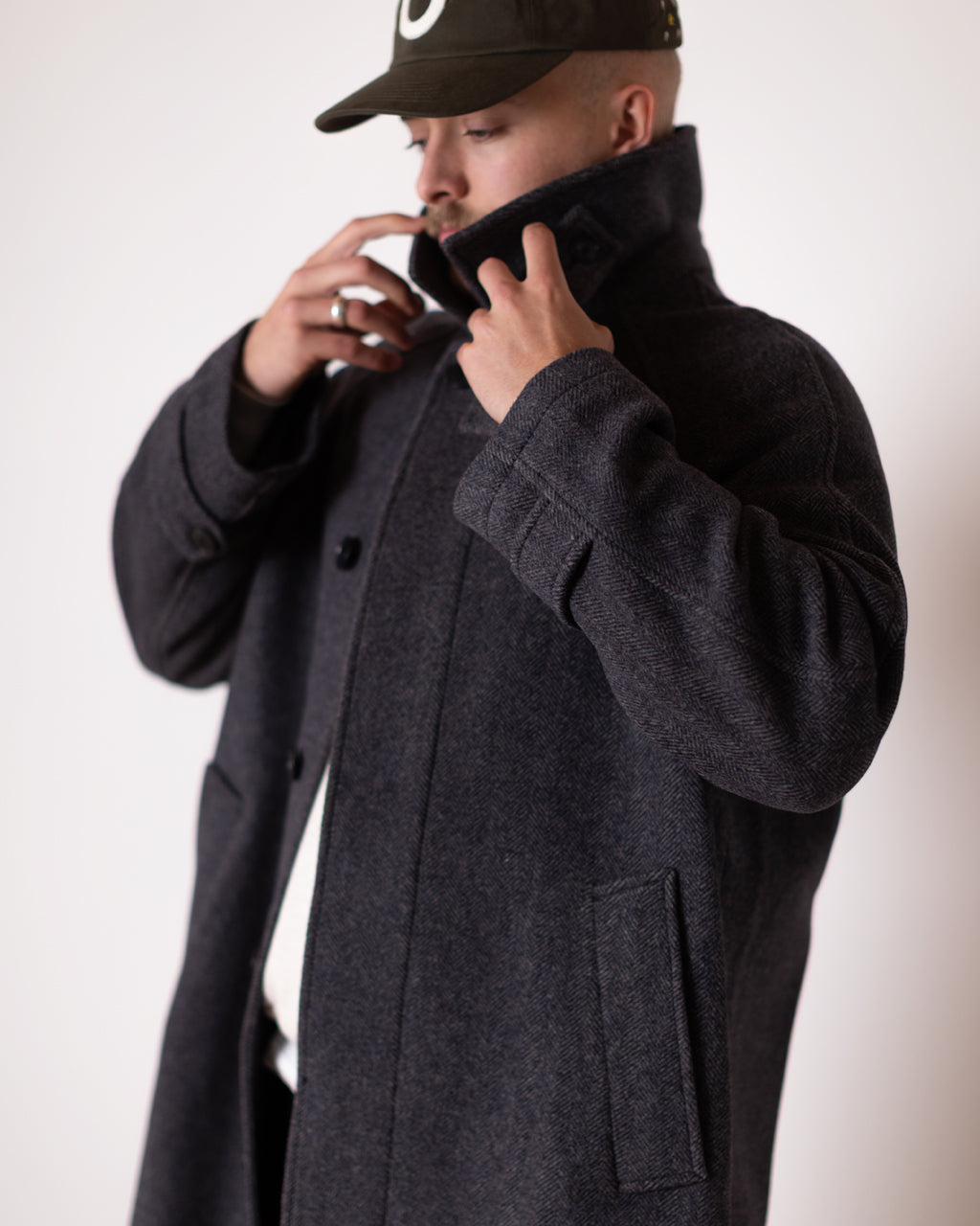 Installation Coat - Dark Grey Herringbone Wool