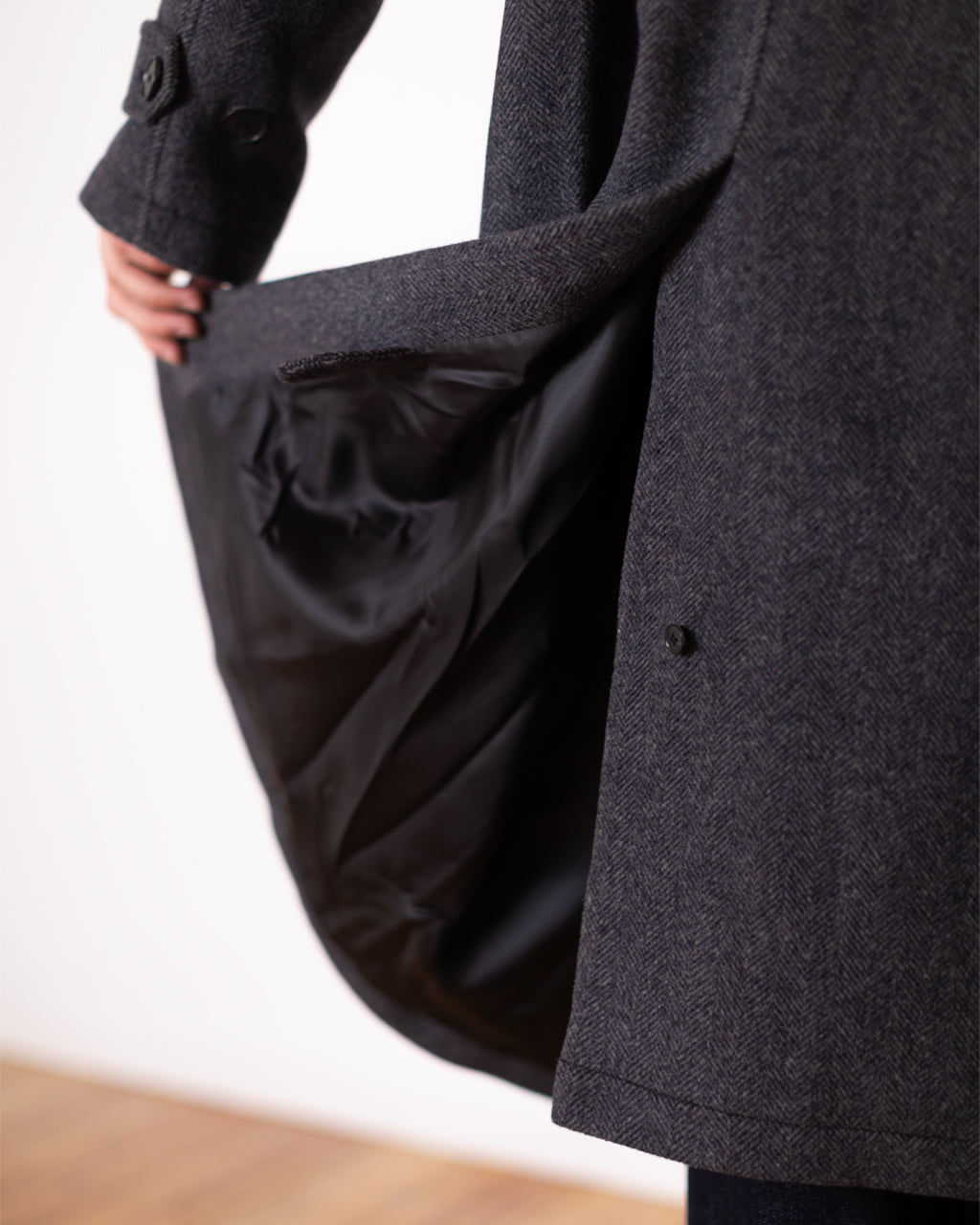 Installation Coat - Dark Grey Herringbone Wool